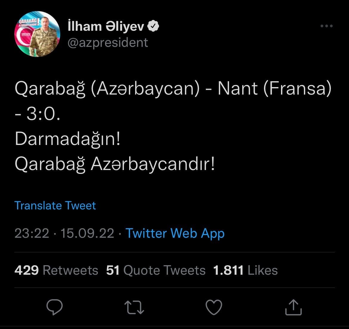 Prezident İlham Əliyevin “Qarabağ”ın qələbəsinə reaksiyası - FOTO